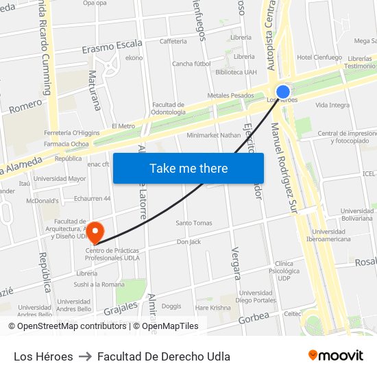 Los Héroes to Facultad De Derecho Udla map