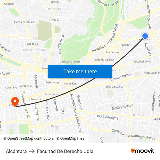 Alcántara to Facultad De Derecho Udla map