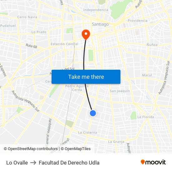 Lo Ovalle to Facultad De Derecho Udla map