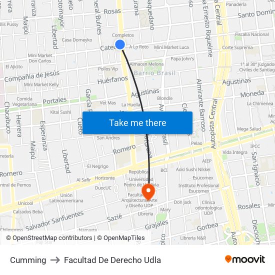 Cumming to Facultad De Derecho Udla map