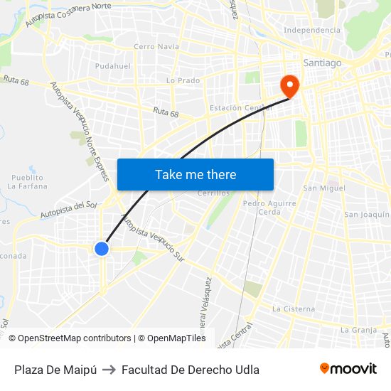 Plaza De Maipú to Facultad De Derecho Udla map