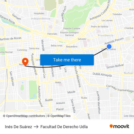 Inés De Suárez to Facultad De Derecho Udla map