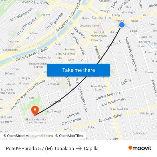 Pc509-Parada 5 / (M) Tobalaba to Capilla map