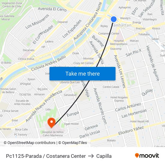 Pc1125-Parada / Costanera Center to Capilla map