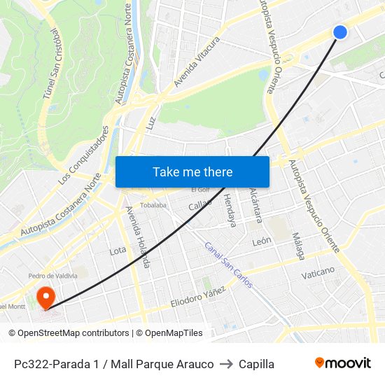 Pc322-Parada 1 / Mall Parque Arauco to Capilla map