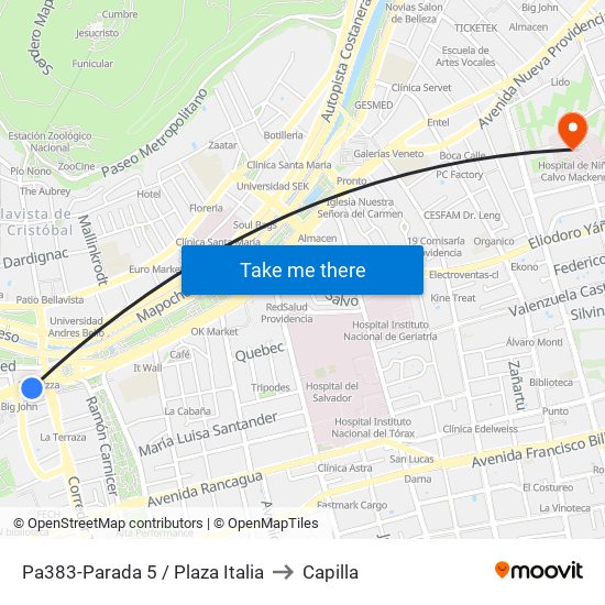 Pa383-Parada 5 / Plaza Italia to Capilla map