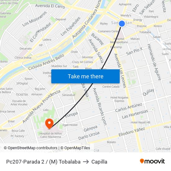 Pc207-Parada 2 / (M) Tobalaba to Capilla map