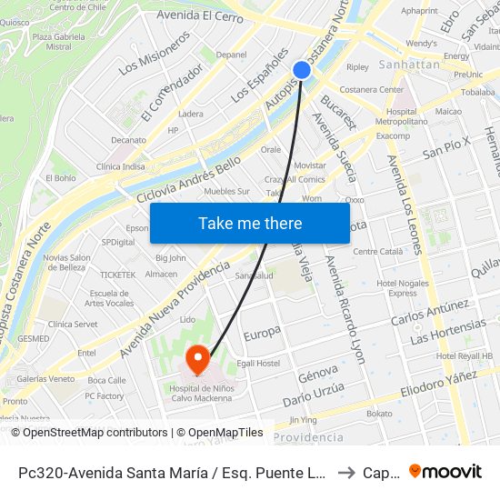 Pc320-Avenida Santa María / Esq. Puente Los Leones to Capilla map