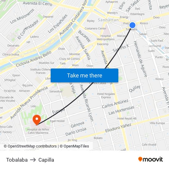 Tobalaba to Capilla map