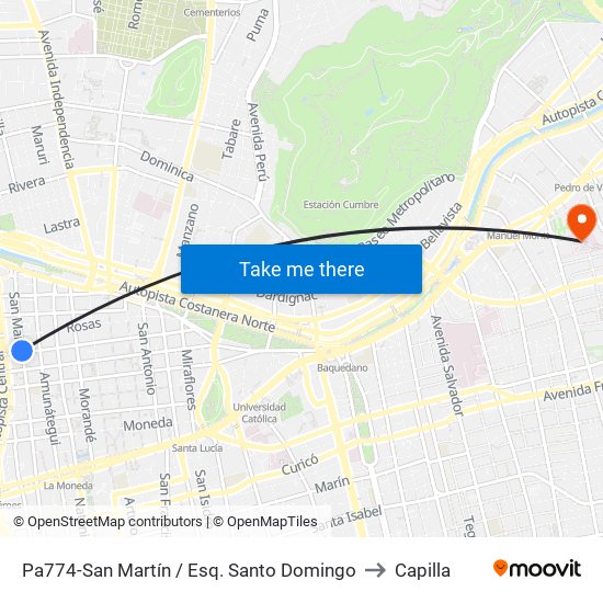 Pa774-San Martín / Esq. Santo Domingo to Capilla map