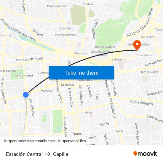 Estación Central to Capilla map