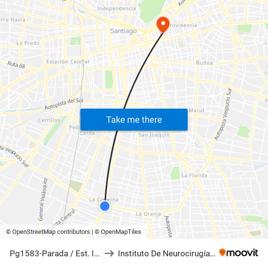 Pg1583-Parada / Est. Intermodal La Cisterna to Instituto De Neurocirugía Doctor Alfonso Asenjo map