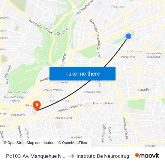 Pc103-Av. Manquehue Norte / Esq. Av. Pdte. Riesco to Instituto De Neurocirugía Doctor Alfonso Asenjo map
