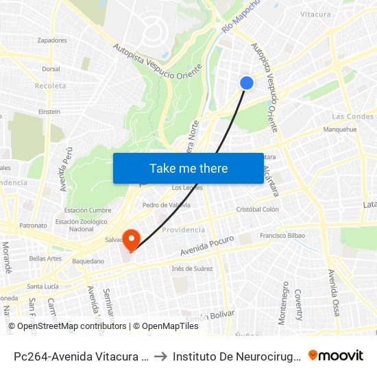 Pc264-Avenida Vitacura / Esq. Alonso De Córdova to Instituto De Neurocirugía Doctor Alfonso Asenjo map