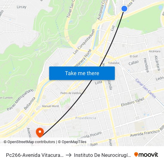 Pc266-Avenida Vitacura / Esq. Nueva Costanera to Instituto De Neurocirugía Doctor Alfonso Asenjo map