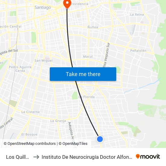 Los Quillayes to Instituto De Neurocirugía Doctor Alfonso Asenjo map