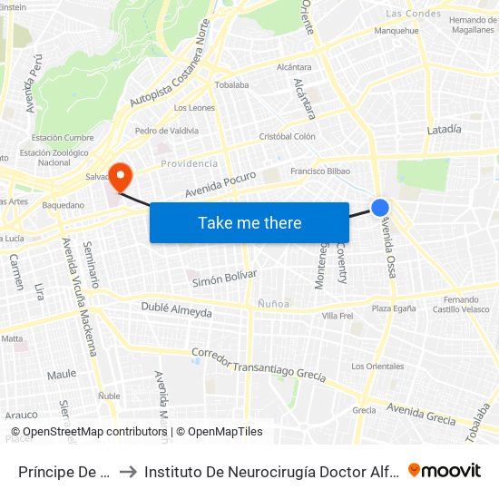 Príncipe De Gales to Instituto De Neurocirugía Doctor Alfonso Asenjo map