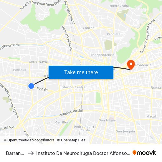 Barrancas to Instituto De Neurocirugía Doctor Alfonso Asenjo map