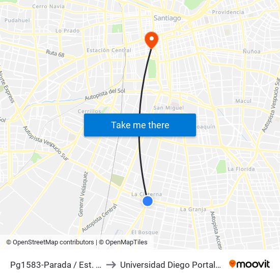 Pg1583-Parada / Est. Intermodal La Cisterna to Universidad Diego Portales - Facultad De Ingeniería map