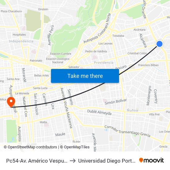 Pc54-Av. Américo Vespucio / Esq. Av. Cristóbal Colón to Universidad Diego Portales - Facultad De Ingeniería map