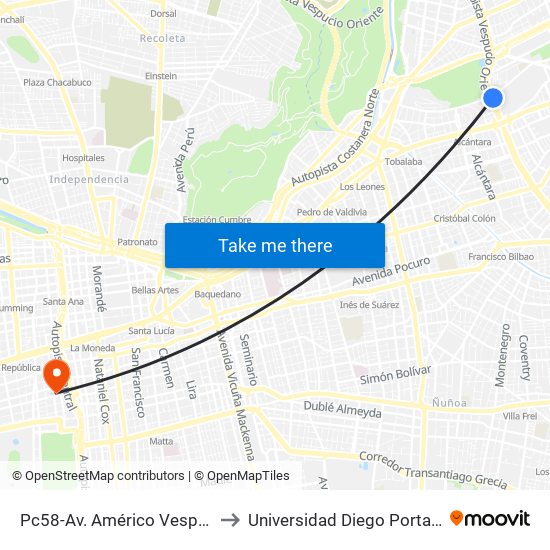 Pc58-Av. Américo Vespucio / Esq. Av. Pdte. Riesco to Universidad Diego Portales - Facultad De Ingeniería map