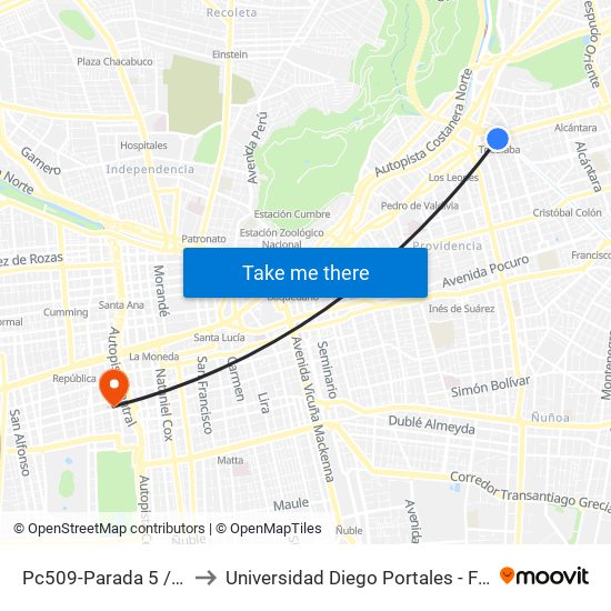 Pc509-Parada 5 / (M) Tobalaba to Universidad Diego Portales - Facultad De Ingeniería map