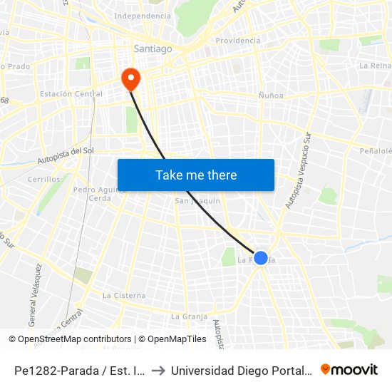 Pe1282-Parada / Est. Intermodal De La Florida to Universidad Diego Portales - Facultad De Ingeniería map