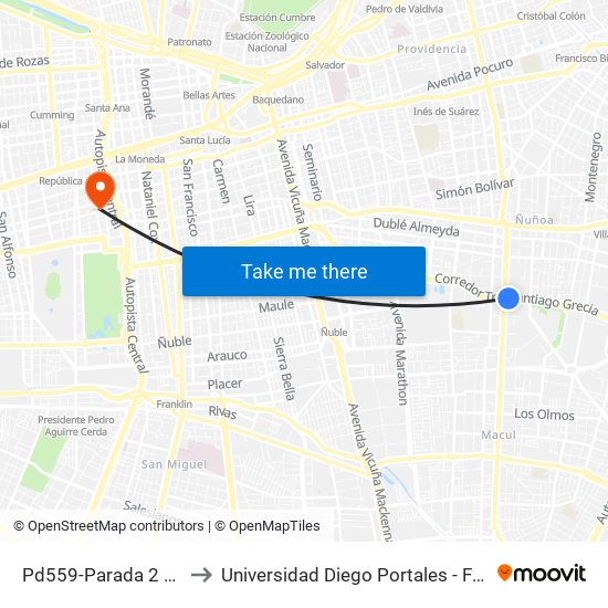 Pd559-Parada 2 / Pedagógico to Universidad Diego Portales - Facultad De Ingeniería map