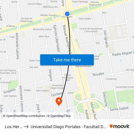 Los Héroes to Universidad Diego Portales - Facultad De Ingeniería map