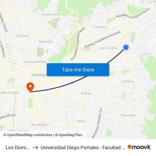 Los Dominicos to Universidad Diego Portales - Facultad De Ingeniería map