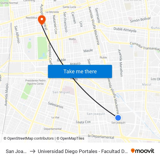 San Joaquín to Universidad Diego Portales - Facultad De Ingeniería map