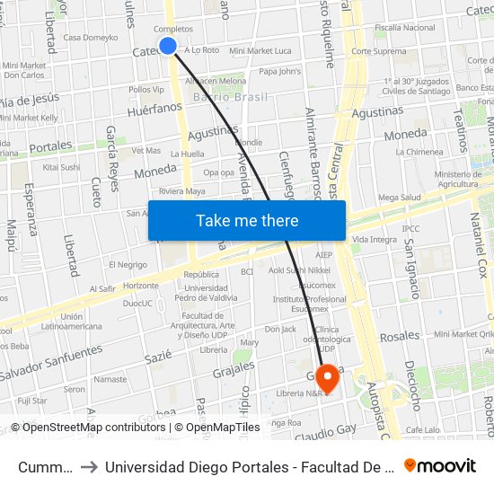 Cumming to Universidad Diego Portales - Facultad De Ingeniería map