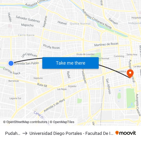Pudahuel to Universidad Diego Portales - Facultad De Ingeniería map
