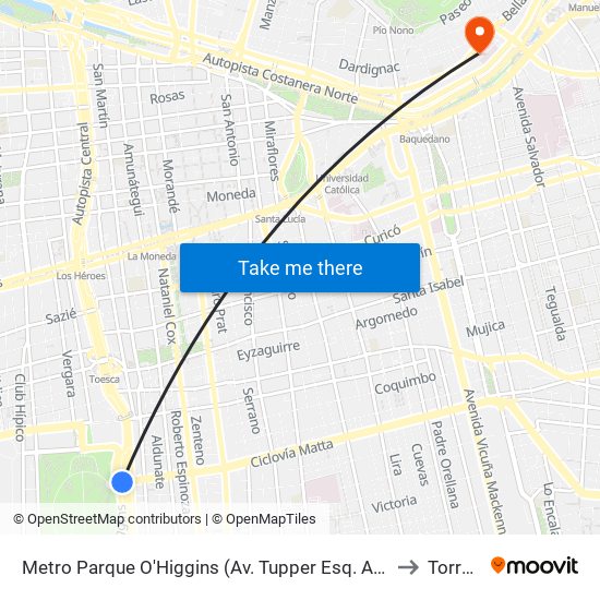 Metro Parque O'Higgins (Av. Tupper Esq. Av. Viel) to Torre C map