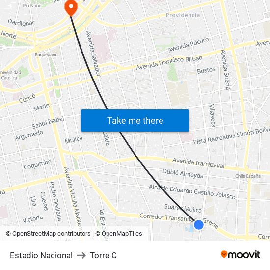 Estadio Nacional to Torre C map