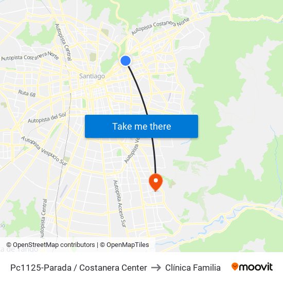 Pc1125-Parada / Costanera Center to Clínica Familia map