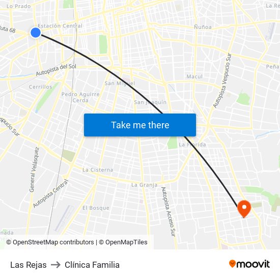 Las Rejas to Clínica Familia map