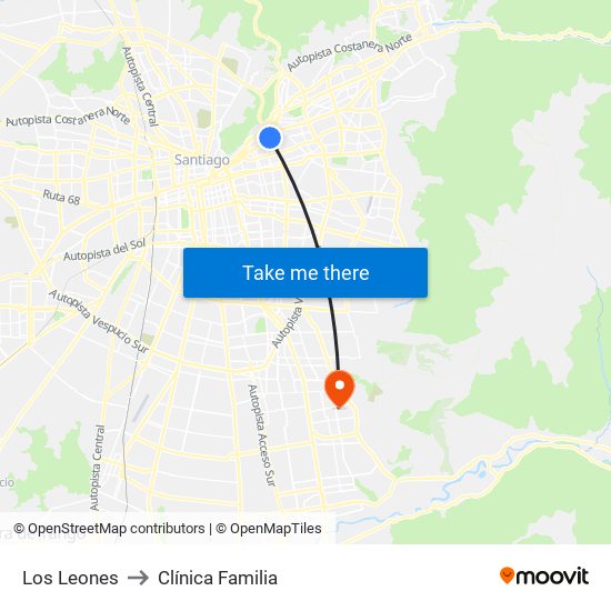 Los Leones to Clínica Familia map