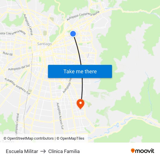 Escuela Militar to Clínica Familia map