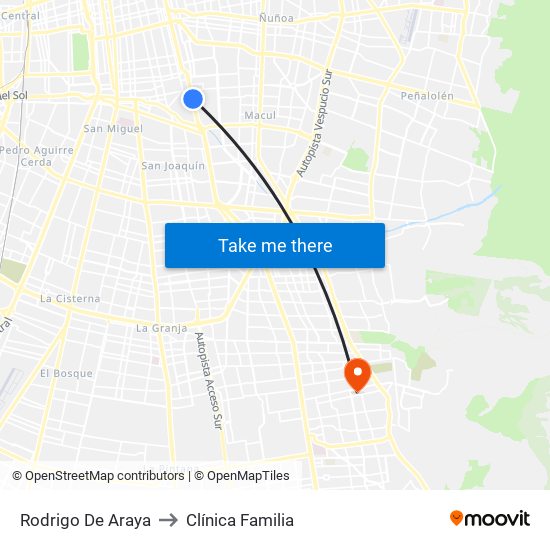 Rodrigo De Araya to Clínica Familia map