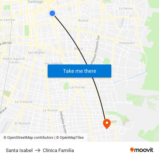 Santa Isabel to Clínica Familia map