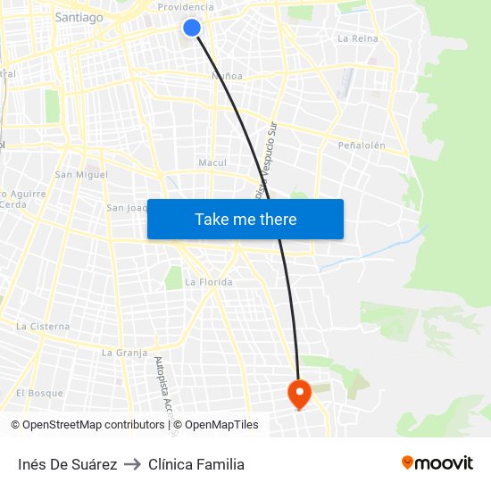 Inés De Suárez to Clínica Familia map