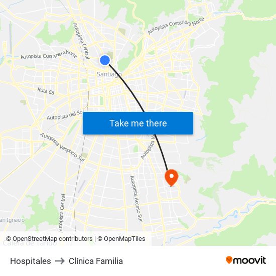 Hospitales to Clínica Familia map