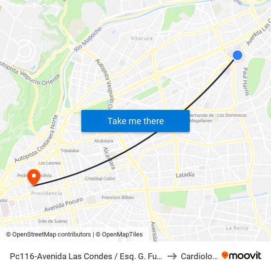 Pc116-Avenida Las Condes / Esq. G. Fuenzalida to Cardiología map