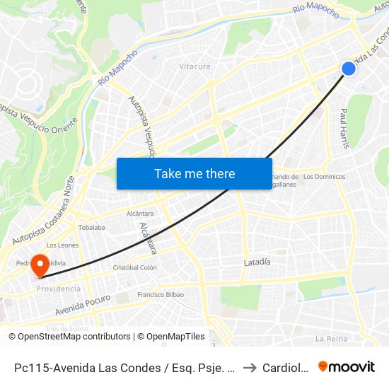 Pc115-Avenida Las Condes / Esq. Psje. Las Condes to Cardiología map