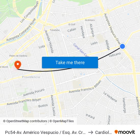 Pc54-Av. Américo Vespucio / Esq. Av. Cristóbal Colón to Cardiología map