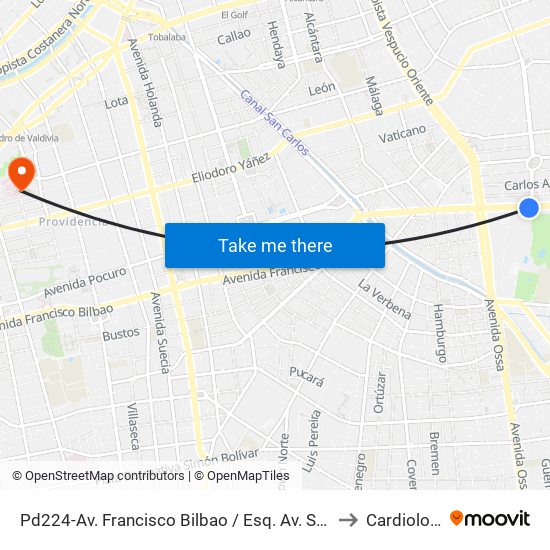 Pd224-Av. Francisco Bilbao / Esq. Av. S. Elcano to Cardiología map