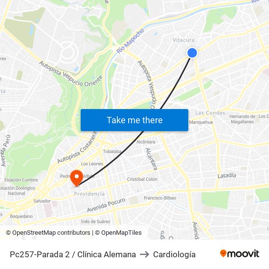 Pc257-Parada 2 / Clínica Alemana to Cardiología map