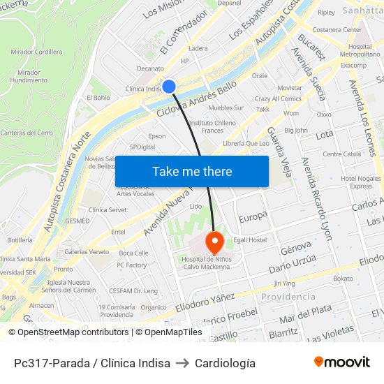 Pc317-Parada / Clínica Indisa to Cardiología map