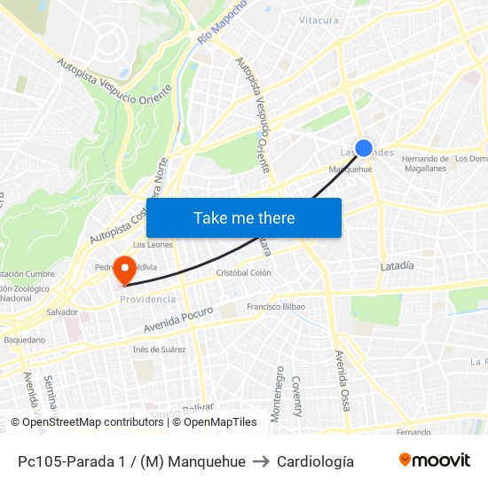 Pc105-Parada 1 / (M) Manquehue to Cardiología map